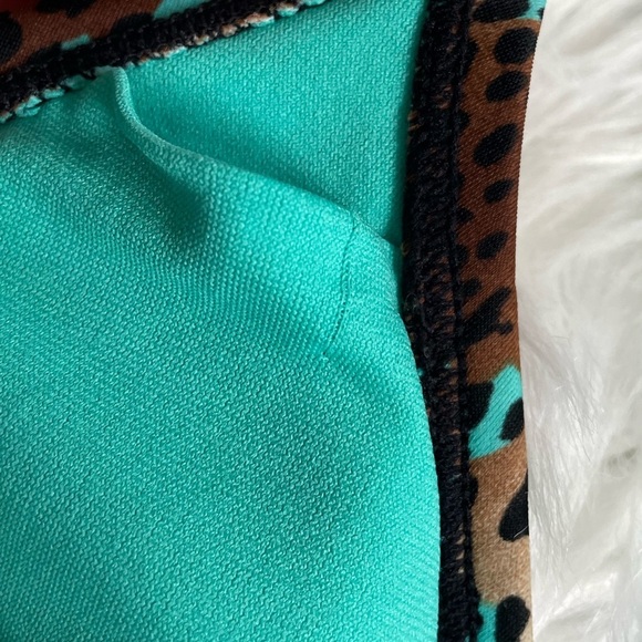 Xhilaration | Large Teal/Brown Leopard Triangle Bikini Top - String with Liners - Picture 9 of 11